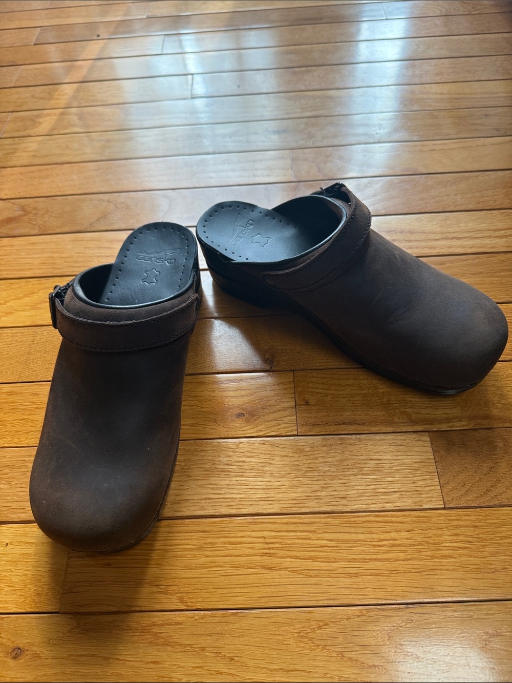 Dansko Dark Brown Leather Clogs with Rear Strap